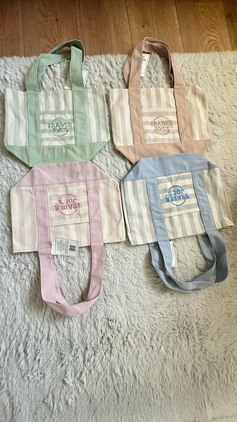 Trader Joe’s Mini Pastel Stripe Canvas Tote Bag Limited Edition Set Of 4