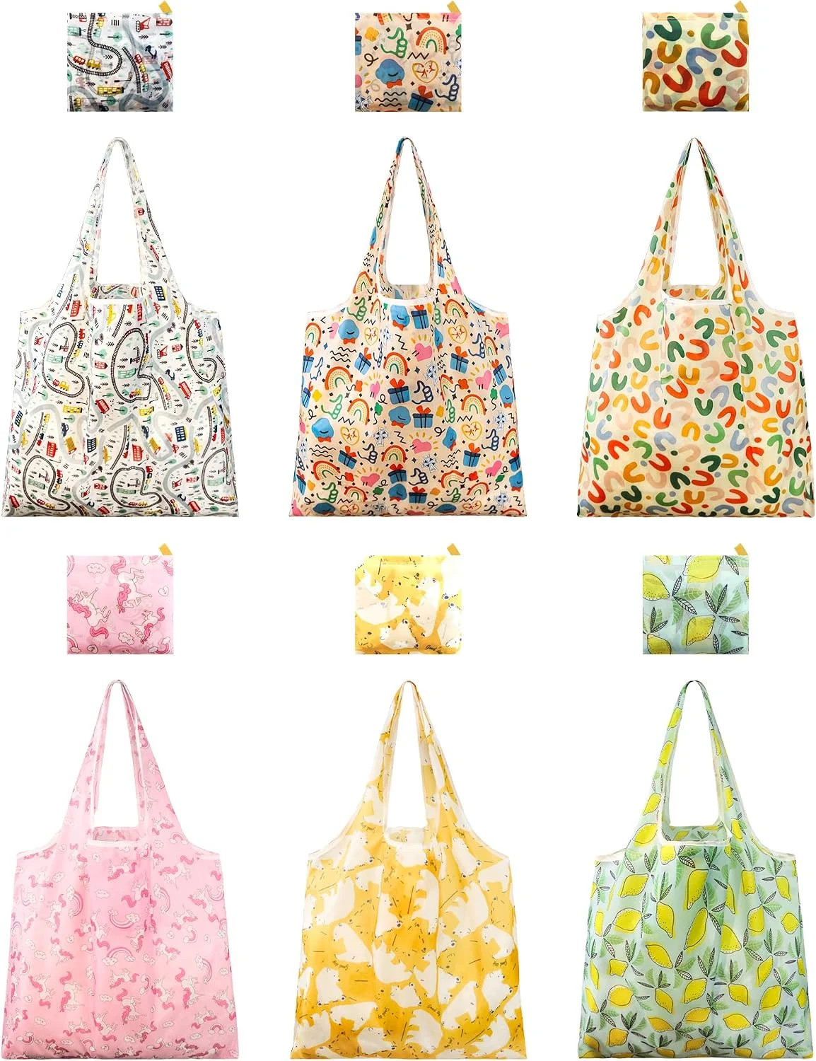 6 Pcs Reusable Grocery Bags, Foldable Shopping Bags Heavy Duty, Large Nanobag Cu