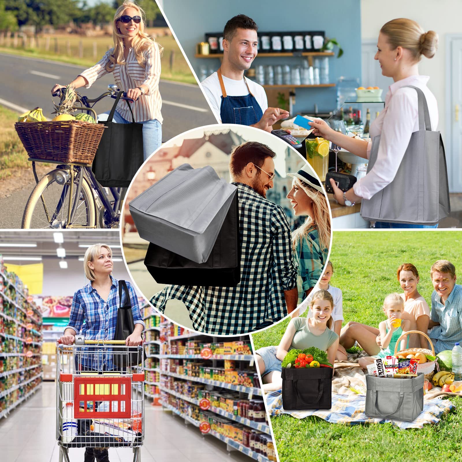 24 Pack Reusable Grocery Bags Large Washable Foldable Shopping Tote Heavy Duty