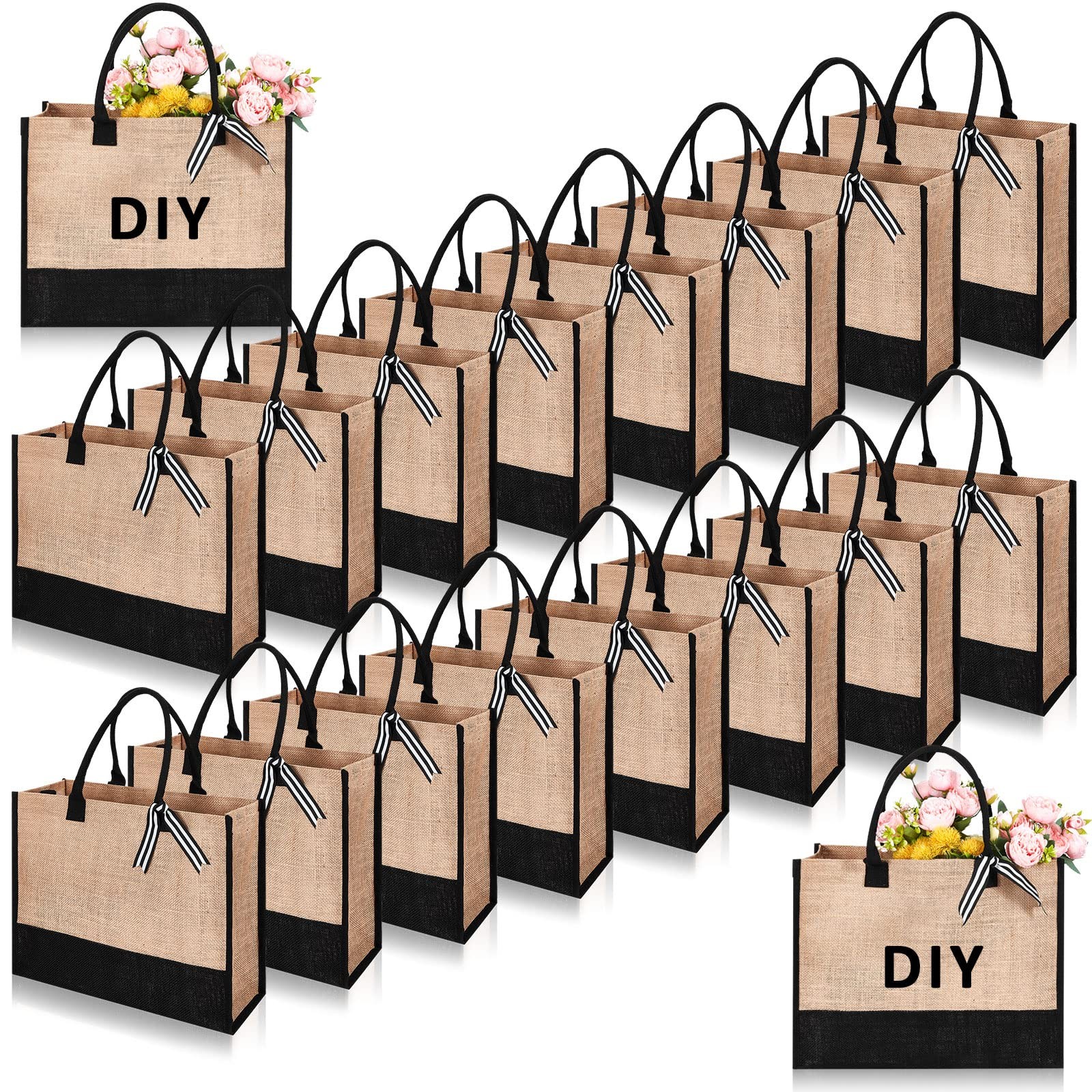 Paterr 18 Pcs Burlap Tote Bag 17 x 12.6 x 6.7 Inch Jute Tote Bag with Handles…
