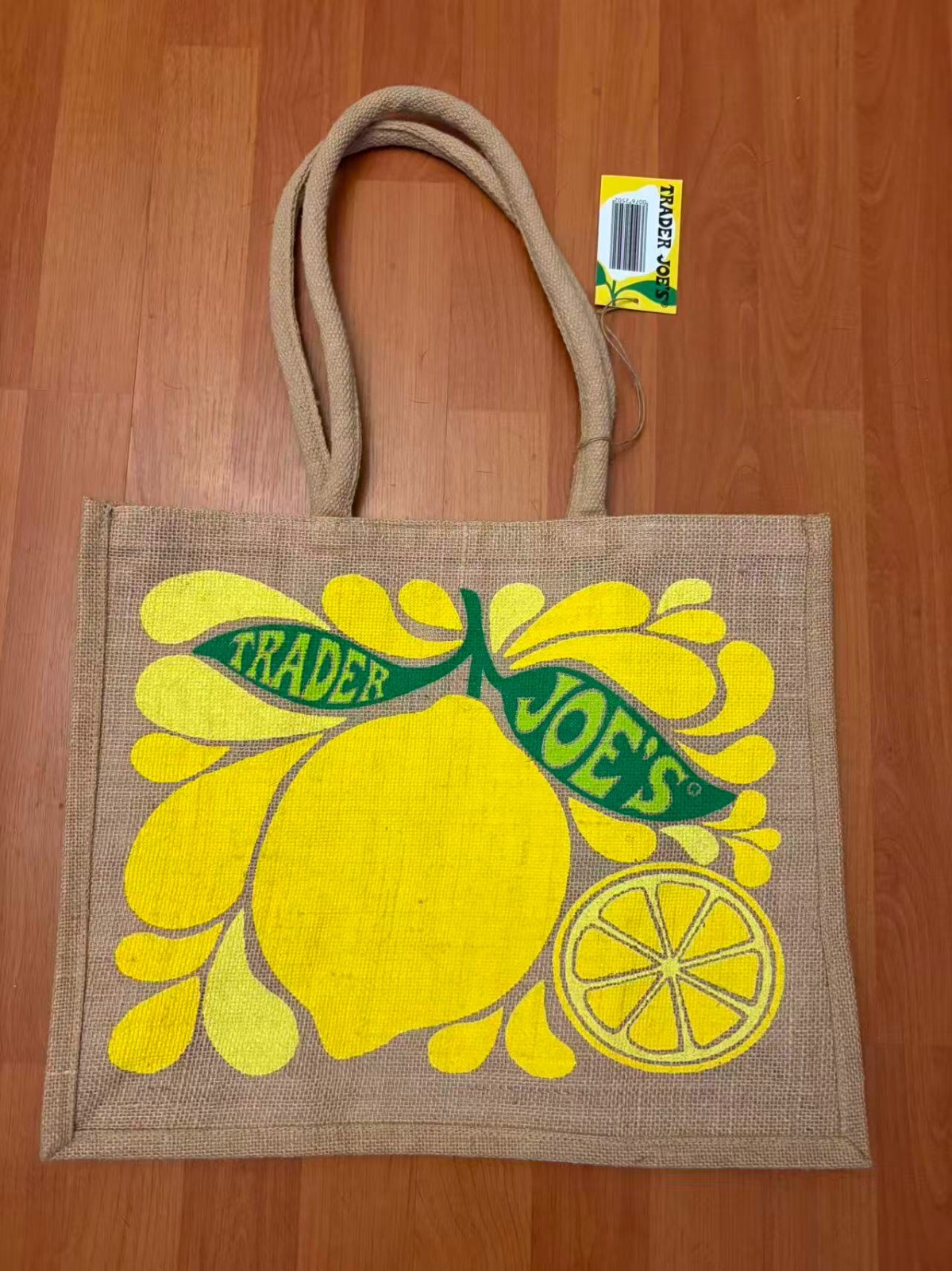NWT Trader Joe’s Reusable Jute Burlap Tote Bag Lemon & Lime Citrus Eco Friendly