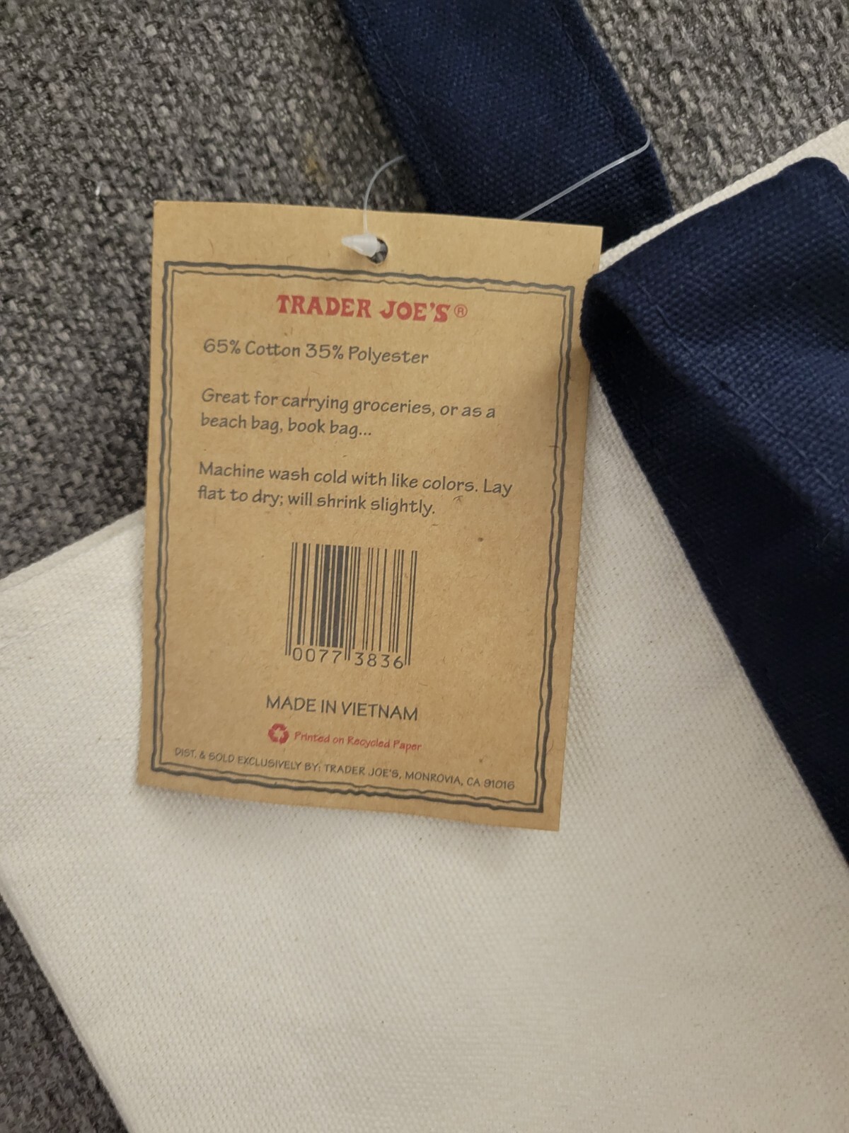 NEW Trader Joe’s Reusable Canvas Eco Heavy Duty Off White Tote Bag T2310 KARYON