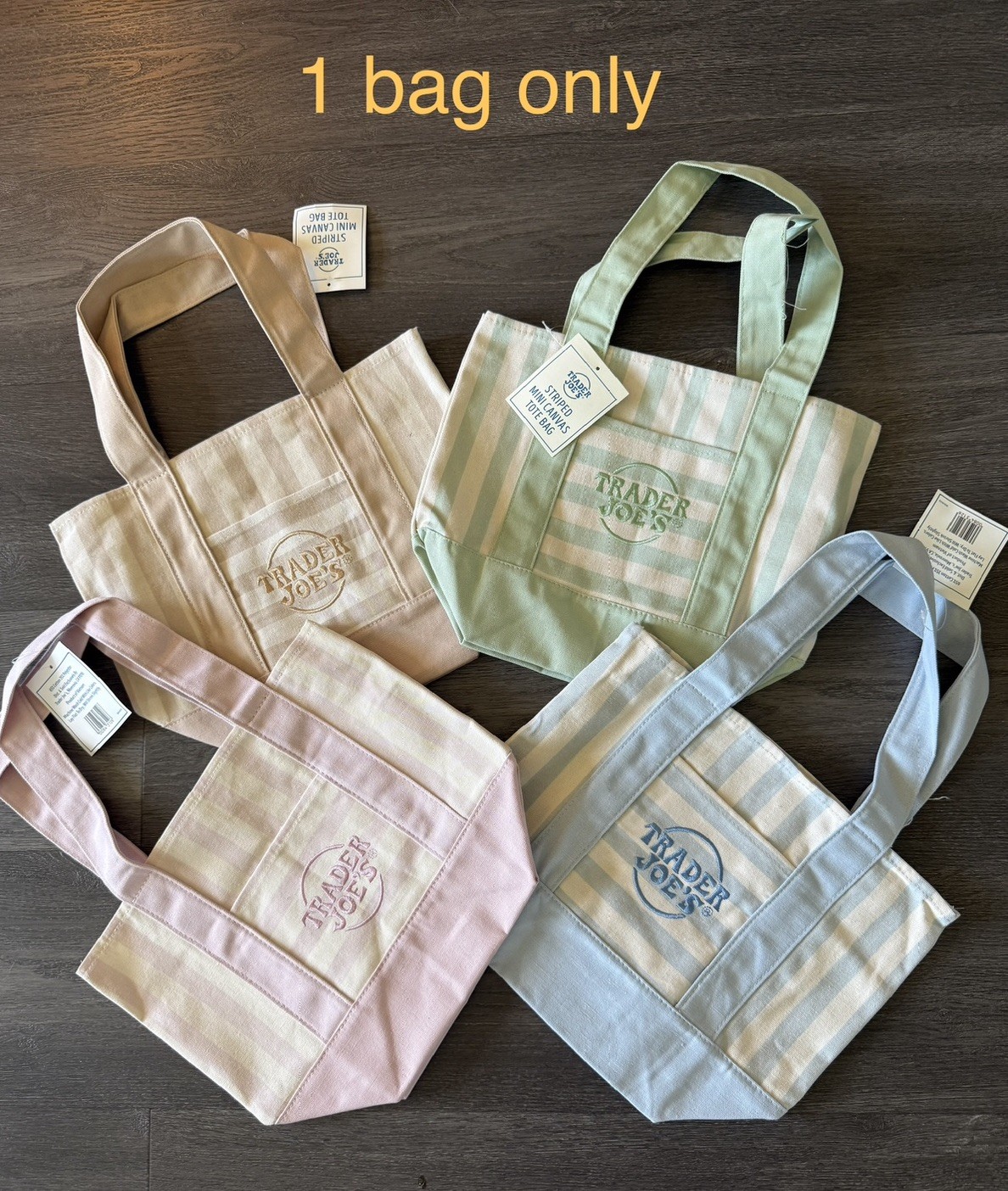 NEW Trader Joe’s Mini Canvas Striped Tote Bags (Pink, Sky Blue, Green, Sand)