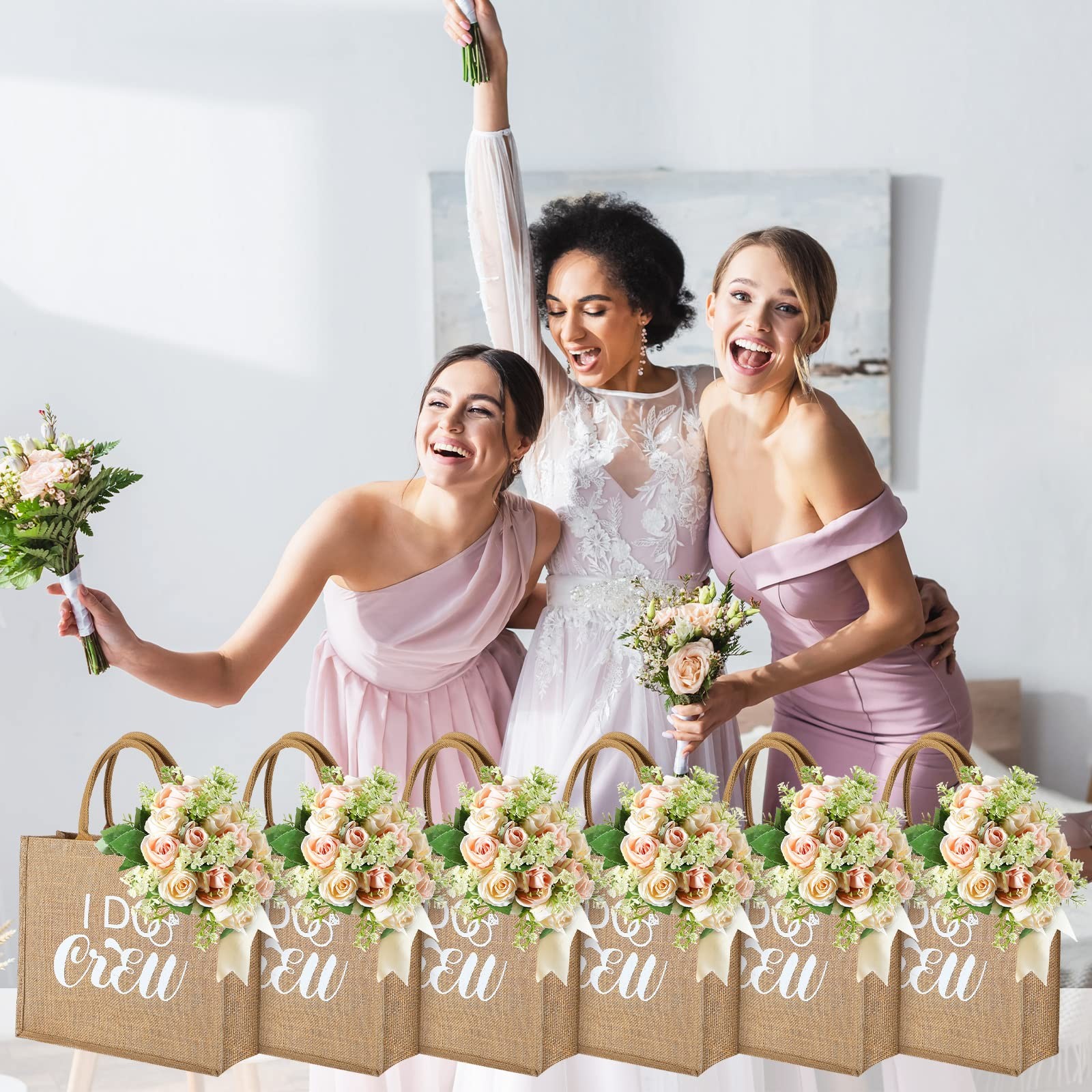 10 Pieces Bridesmaid Gift Bags Bachelorette Tote Bags with Handles Large Burl…