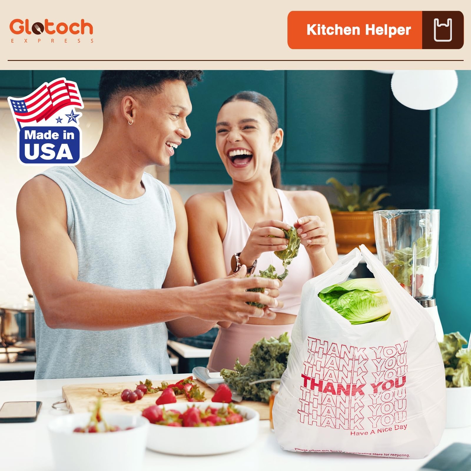 Glotoch Plastic Thank You Bags 1000 Count, 11.5″ x 6.5″ x 1000 White