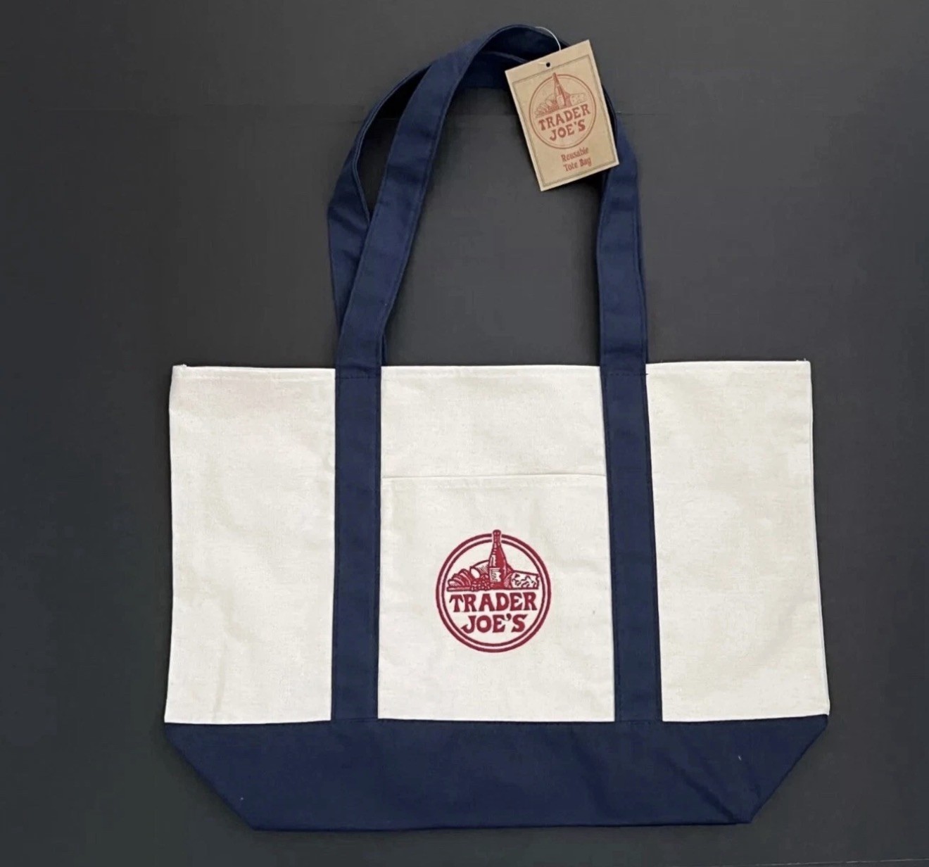 Trader Joe’s Canvas Tote Bag – Navy Blue, Heavy Duty Bag
