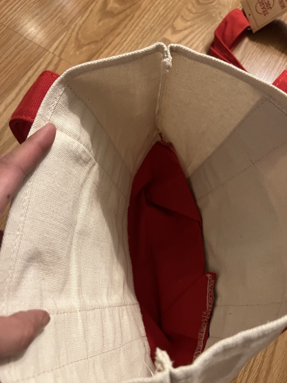 Trader Joe’s Foldable Mini Canvas Tote Bag Red White Contemporary