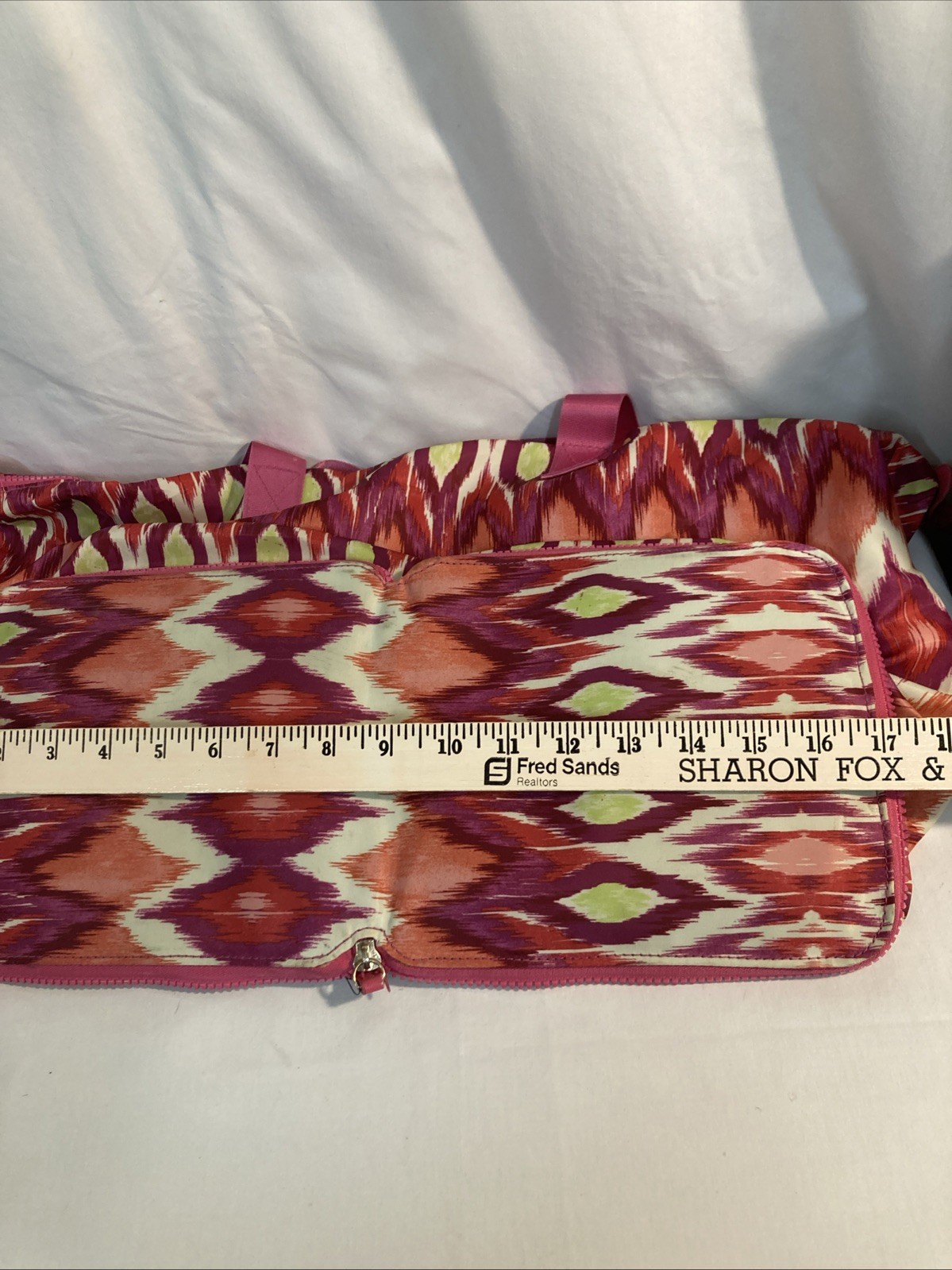Chico’s Be Bold Packable Zipper Tote Bag Rose-Pink-Cream-Green Print Compact