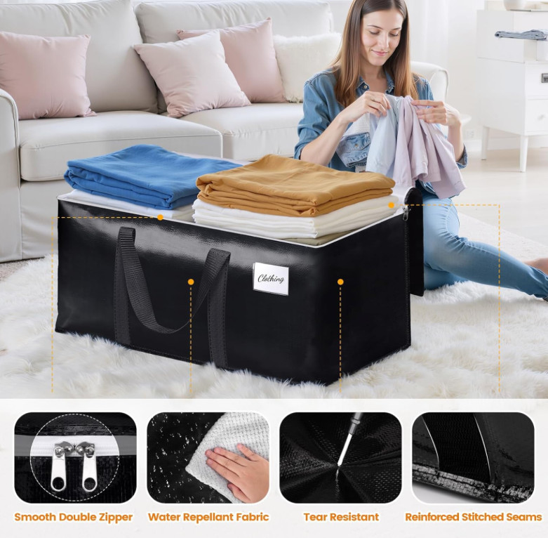 Heavy-Duty & Extra Capacity Moving Bags with Backpack Straps, Storage Totes