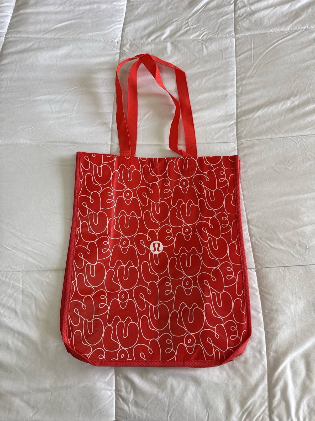 New Lululemon Reusable Shopping Tote Bag Large Red & White Tote Limited Edition