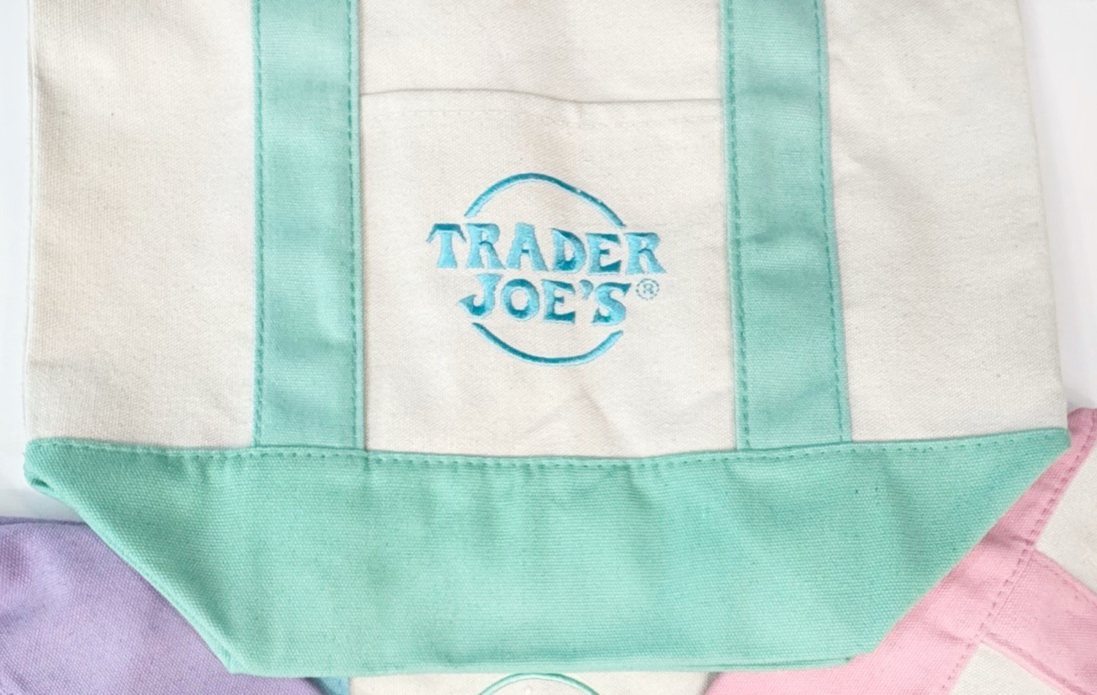 Complete Set of Four Trader Joe’s Mini Pastel Canvas Tote Bags New w/Tags