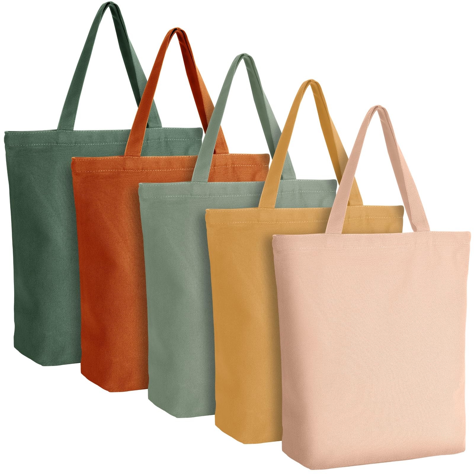 Reginary 5 Pcs Reusable Canvas Grocery Shopping Tote Bag with Zipper Bulk Wed…