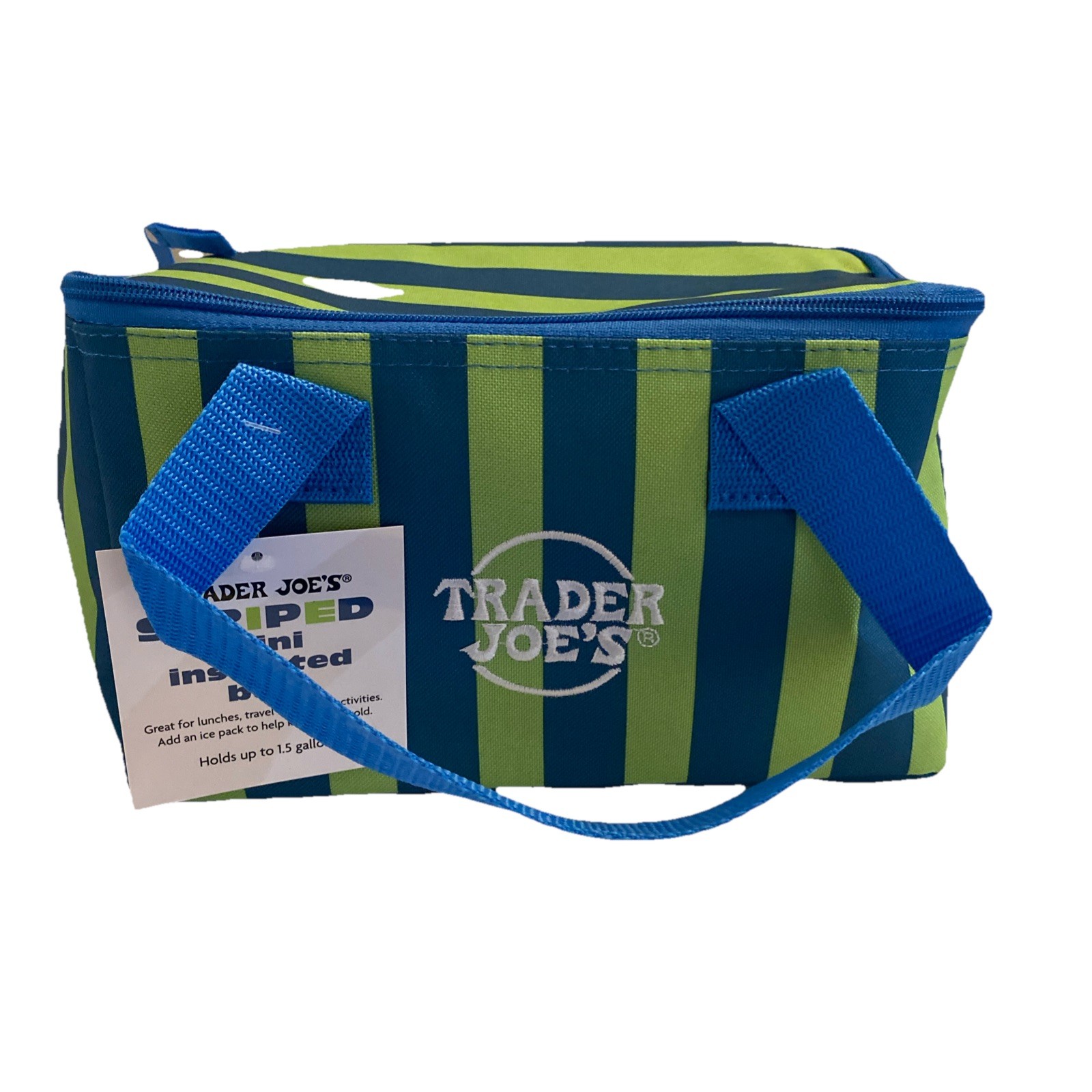 2 Trader Joe’s Mini Insulated Tote Bag 1.5 Gal Cooler NWT Lime Green & Striped