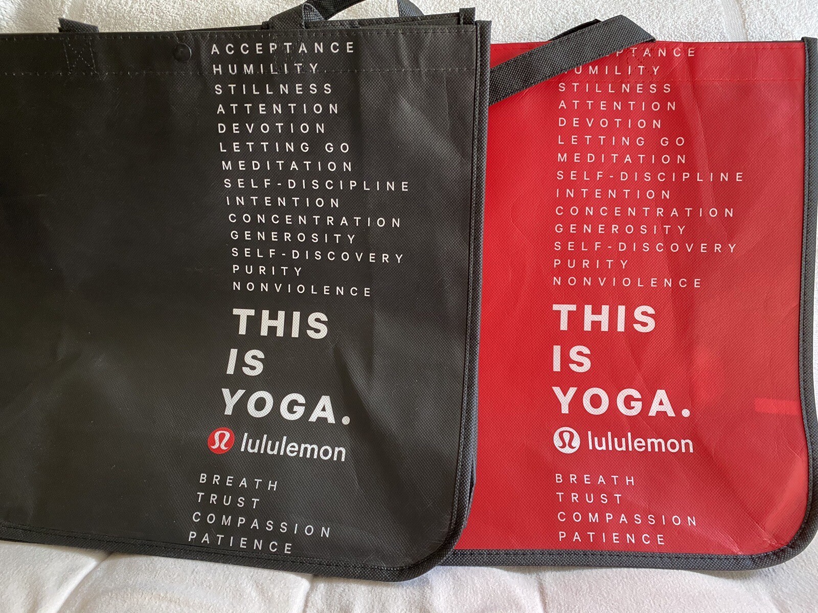 Lululemon Large Bags Totes Shopping This is Yoga Red Black Lot Of (2) New