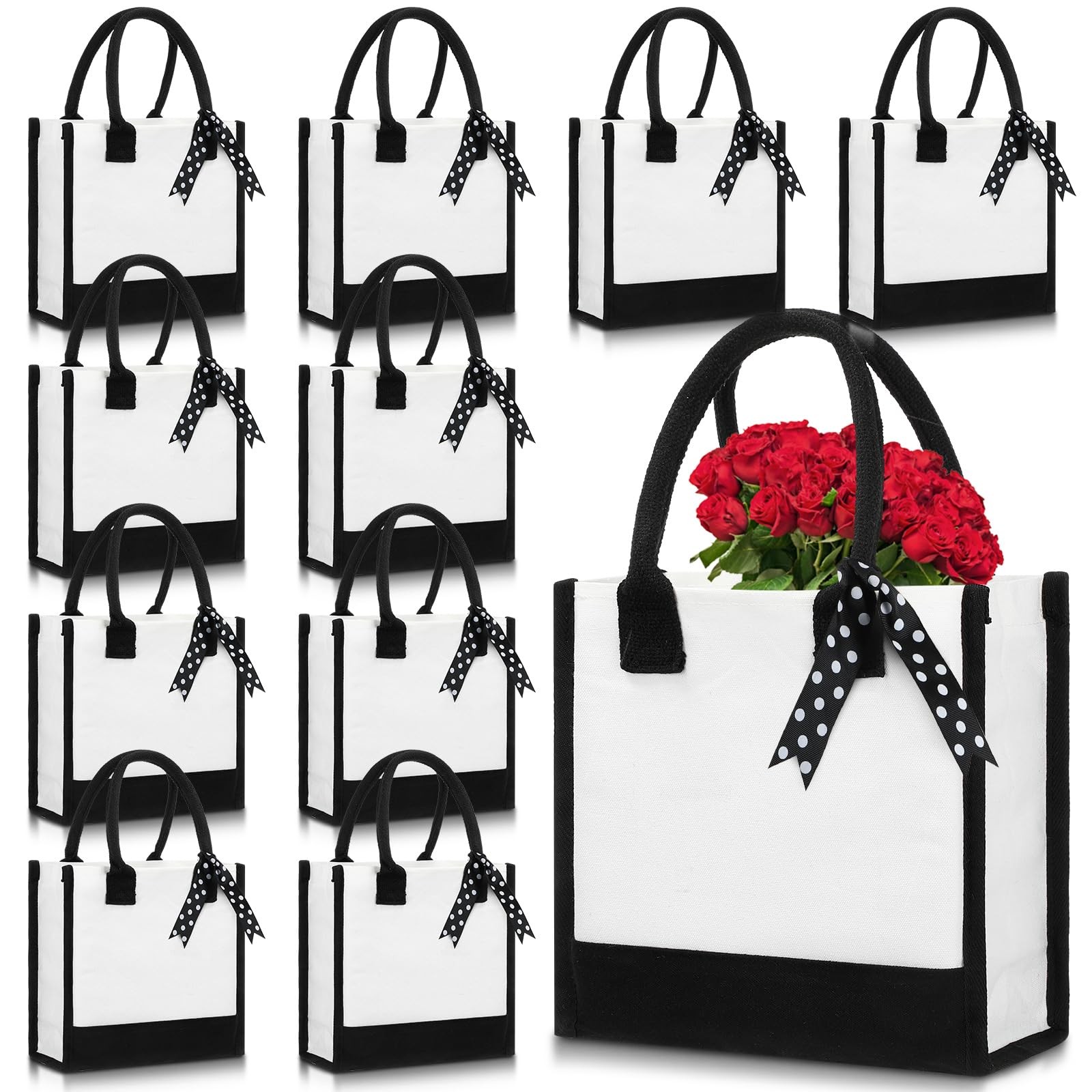 12 Pcs Small Canvas Tote Gift Bags Bulk for Women Size 10 x 10 x 4 Inch Subli…