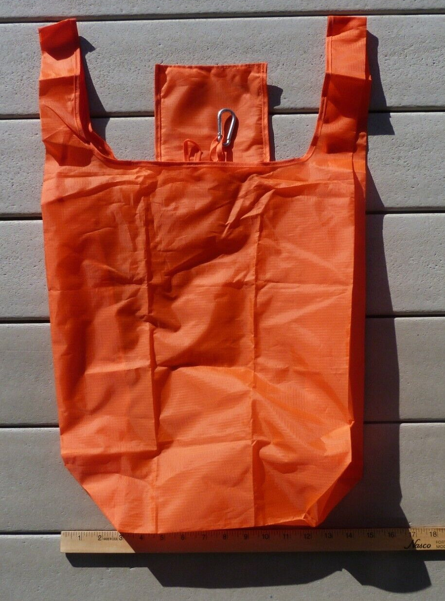 BeeGreen Reusable Tote Bag Folds into Attached Pouch Bright Orange NEW
