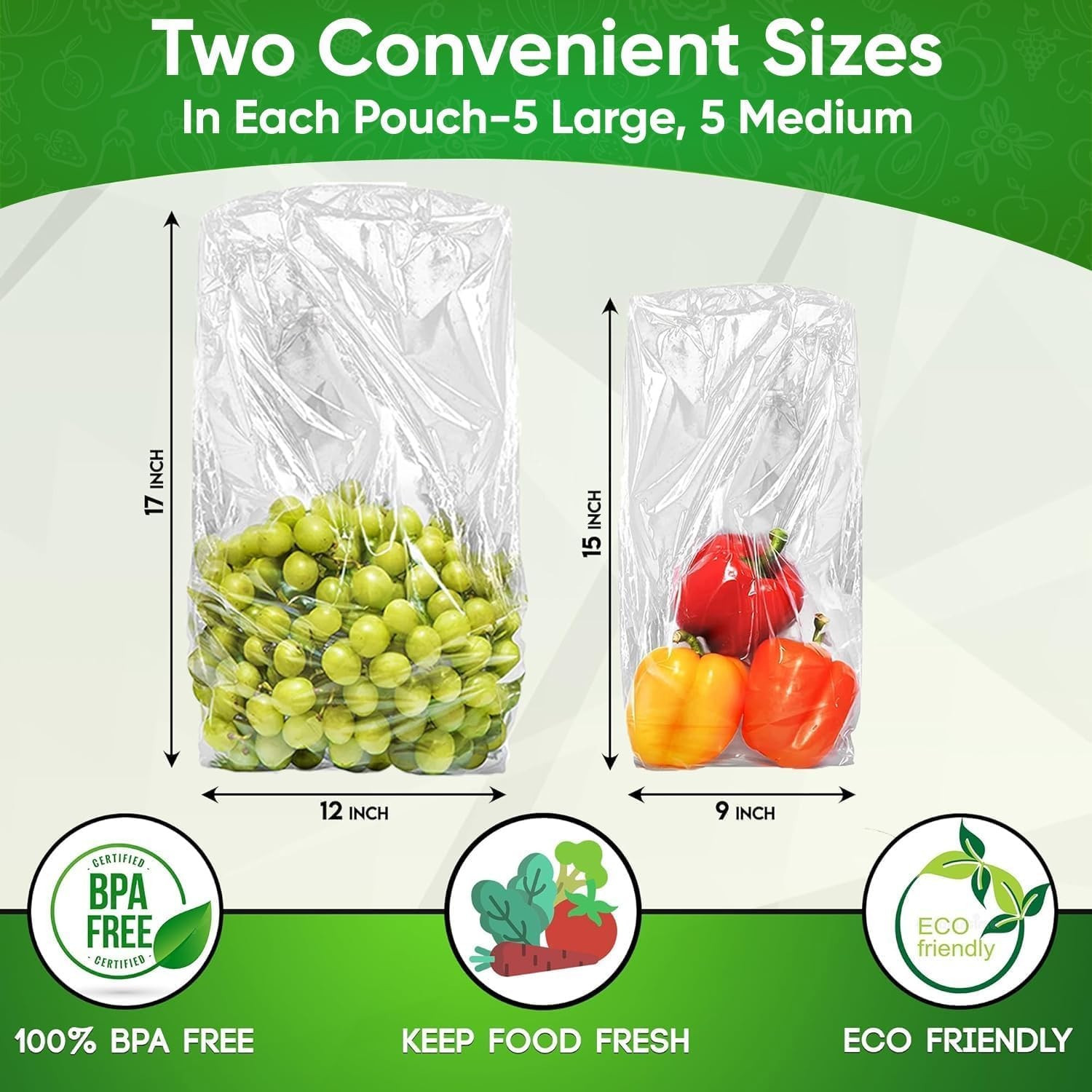 Produce Pouch 30-Pack (15M, 15L) – Extend Shelf 30 Count (Pack of 1), clear