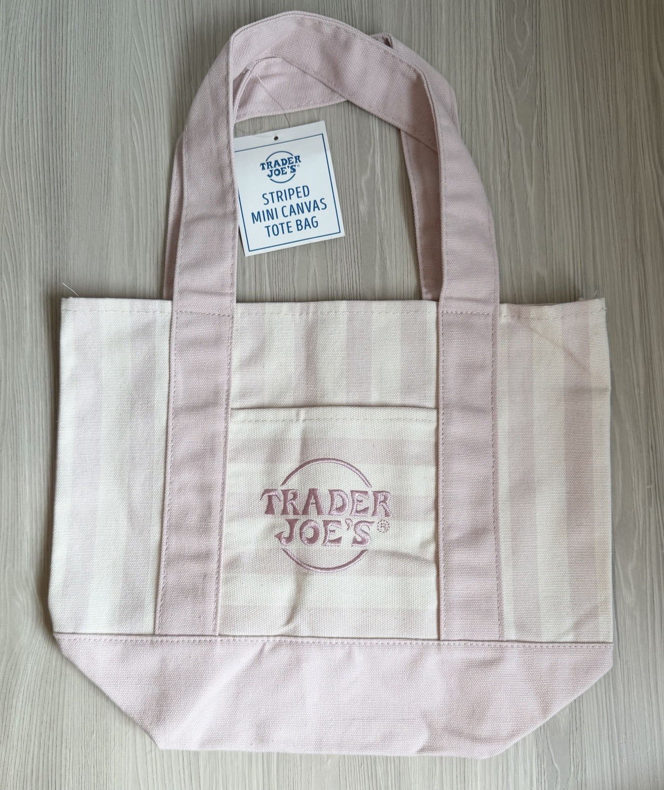 Trader Joe’s Striped Mini Canvas Tote Bag Beige 10 in L x 6 in W x 6 in H