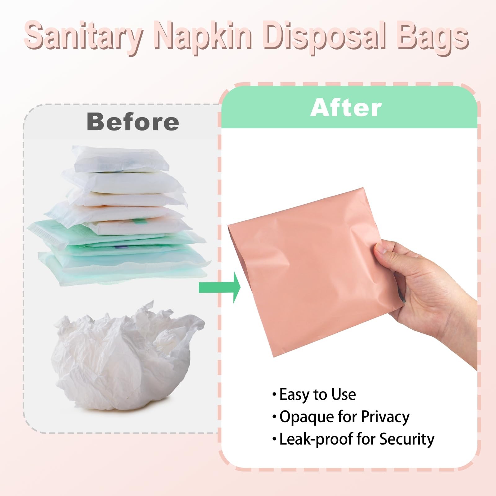 100 PCS Sanitary Napkin Disposal Bags, Feminine 1 Count (Pack of 100), Pink