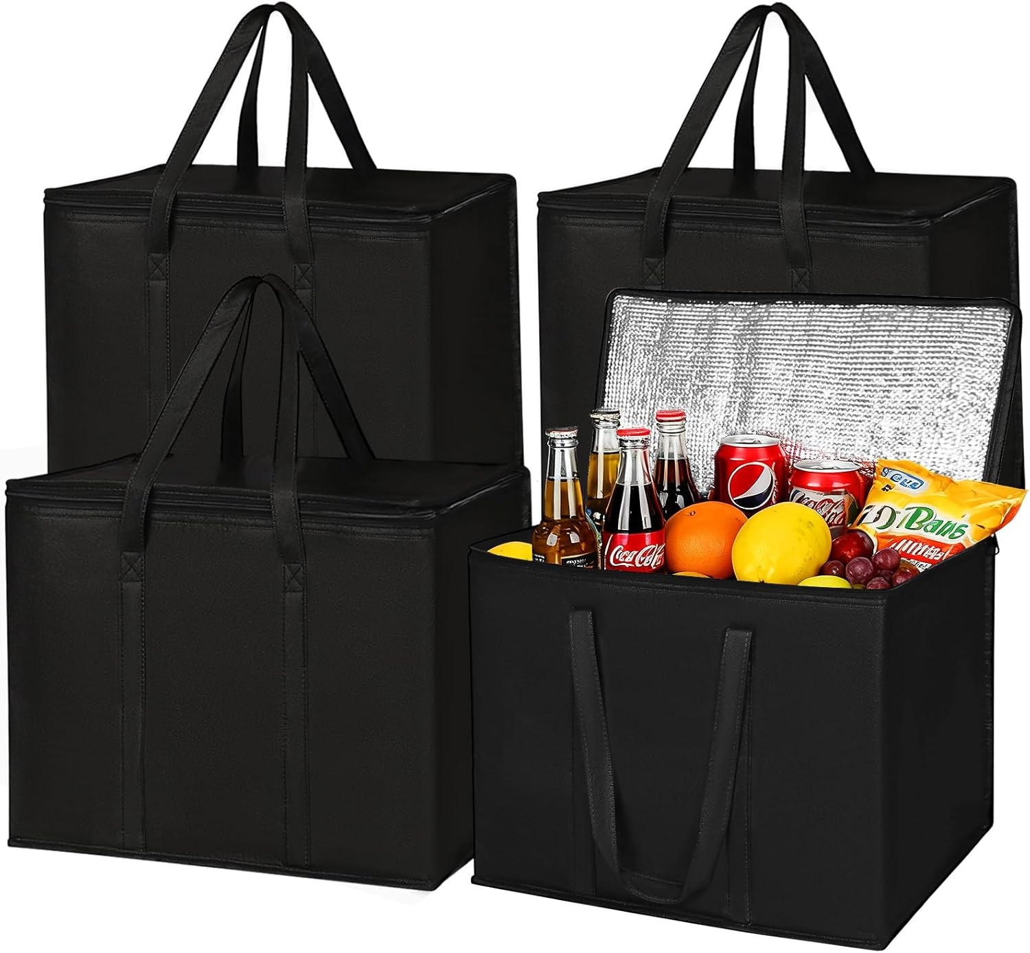 2 I 4 Pack Insulated Reusable Grocery Shopping Bags with zippered top,Food Deliv
