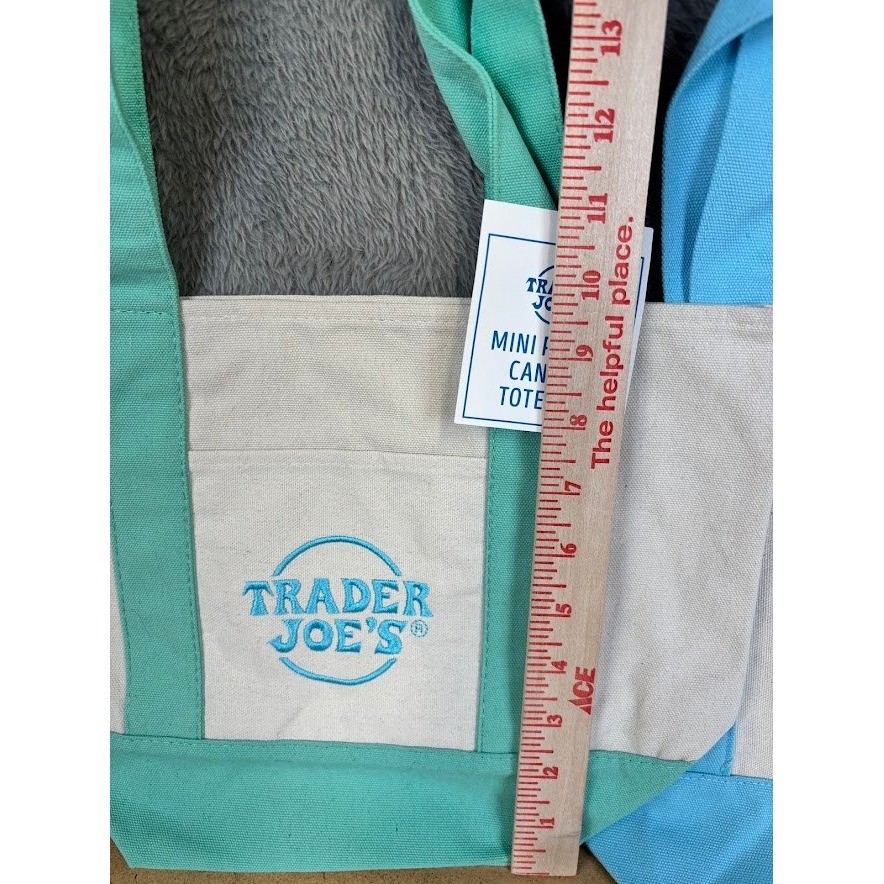 2025 Trader Joe’s Mini Pastel Canvas Tote Bag Set of 4 Teal Blue Purple Pink NEW