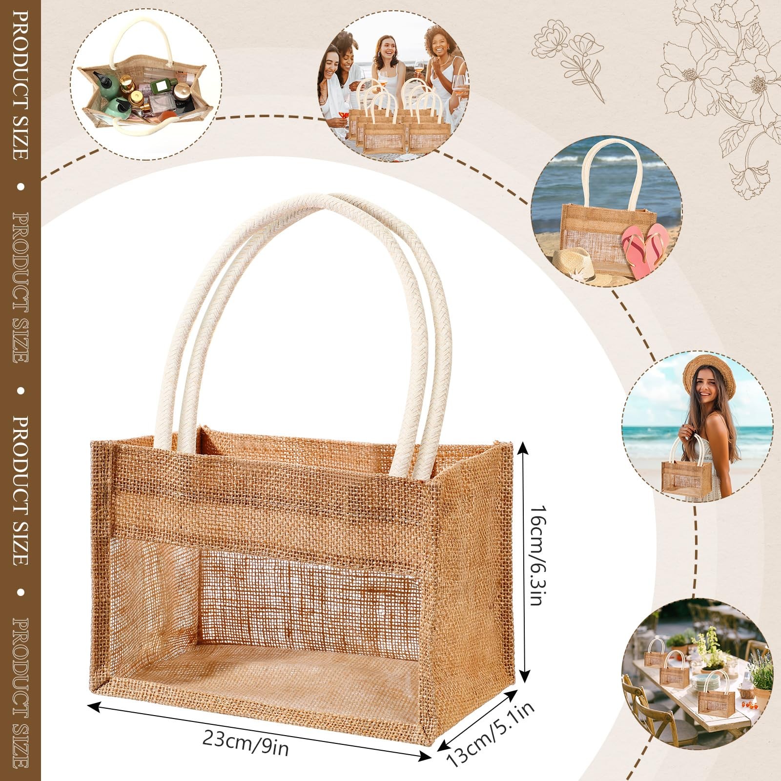 6 Pcs Burlap Tote Bags Reusable DIY Jute Bag Blank Tote with Handles for Wedd…