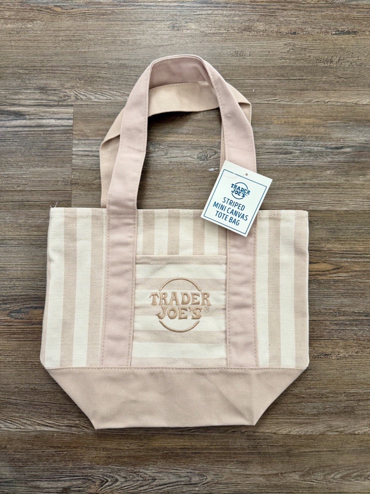 Trader Joe’s Mini Pastel Stripe Canvas Tote Bag Beige Taupe Tan Limited Edition