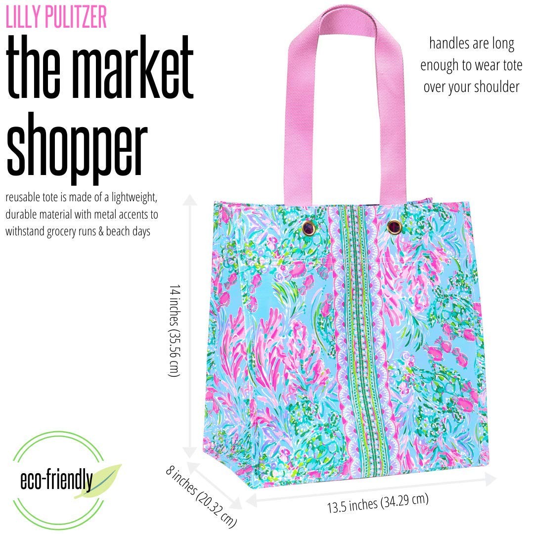 Pink/Blue Market Shopper Bag, Reusable Grocery Tote with Comfortable Shoulder…