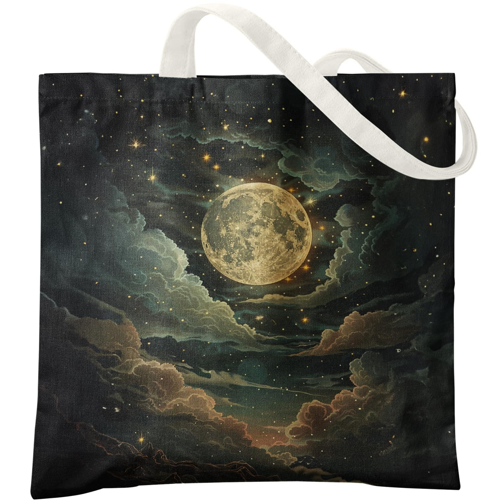 Mystical Celestial Moon and Stars Tote Bag, Enchanting Starry Night Sky Canva…