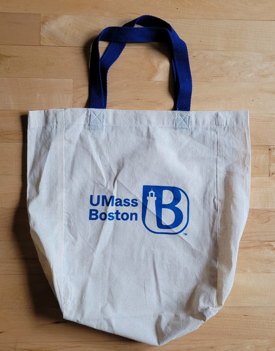 UMass Boston Knit Canvas White/Blue Tote Bag 13 X 13