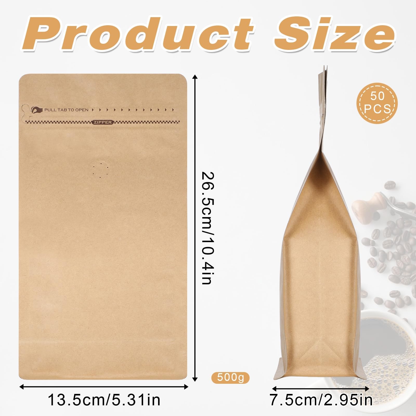 50 PCS 1 Lb Coffee Bags with Valve, Stand Up Pouches for Freshness, Large