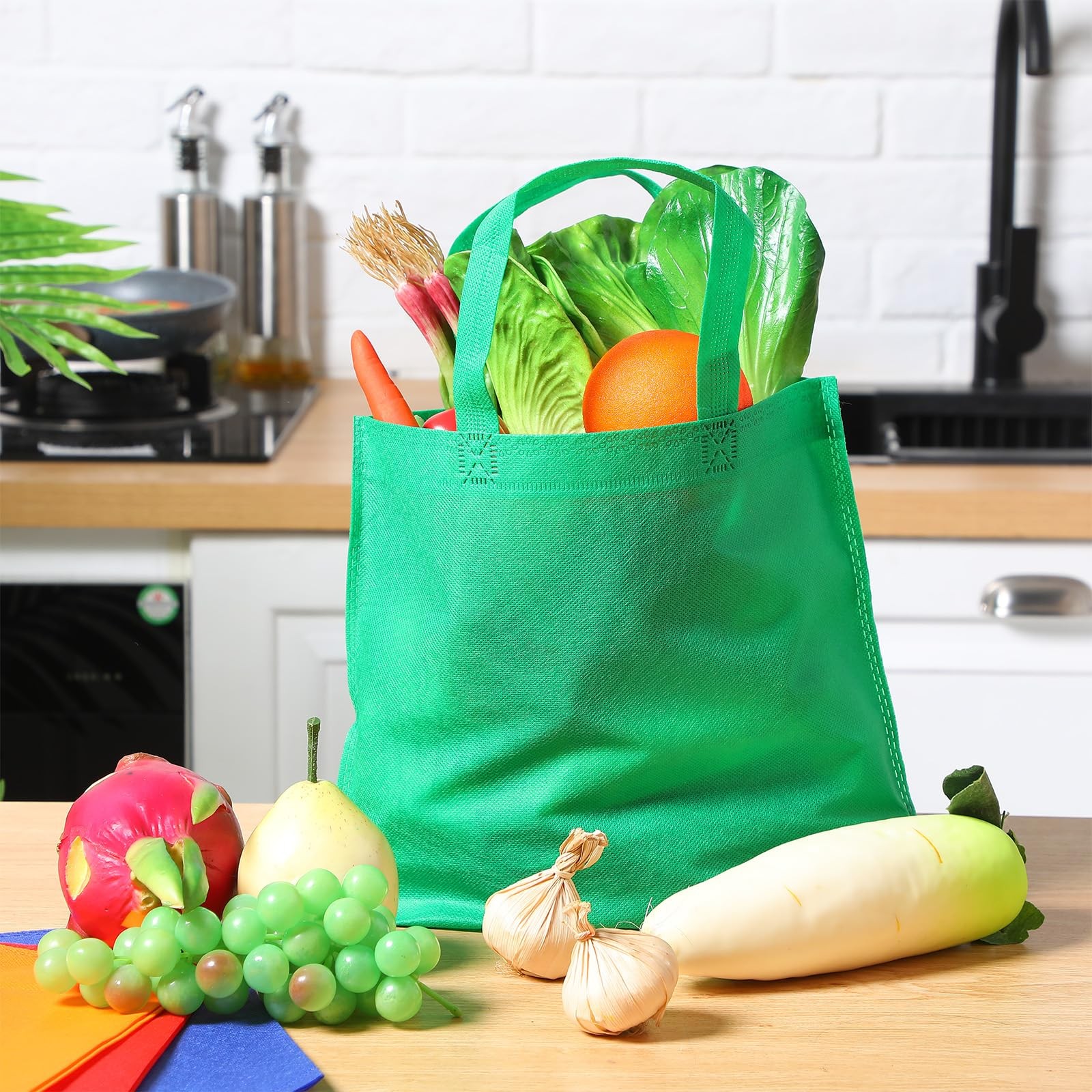 50 Pcs Non Woven Reusable Bags Multi Color Blank Gift Totes Bulk Fabric Groce…