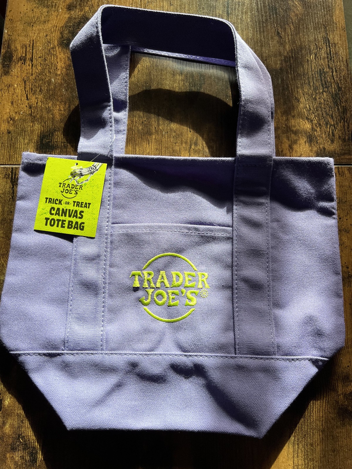 Trader Joes Trick Or Treat Mini Canvas Tote Bag Halloween Purple Green New W Tag
