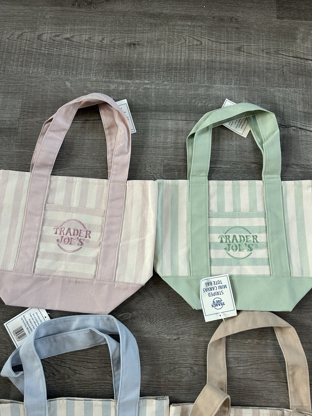 Trader Joe’s Mini Pastel Stripe Canvas Tote Bag Limited Edition Set Of 4 NWT