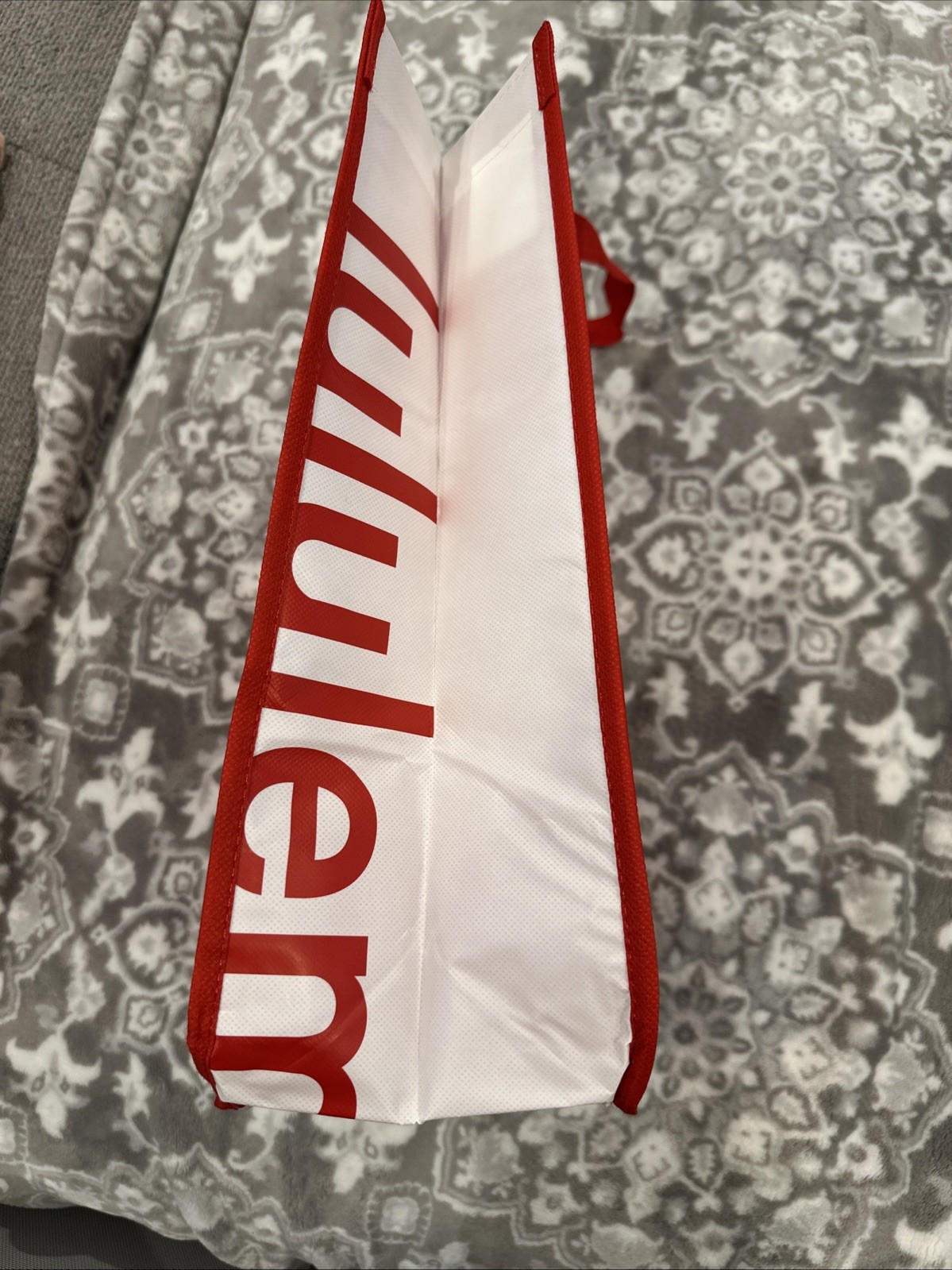 Lululemon Logo Reusable Shopping Bag Red White Sides Tote 14”x16” W/Snap New