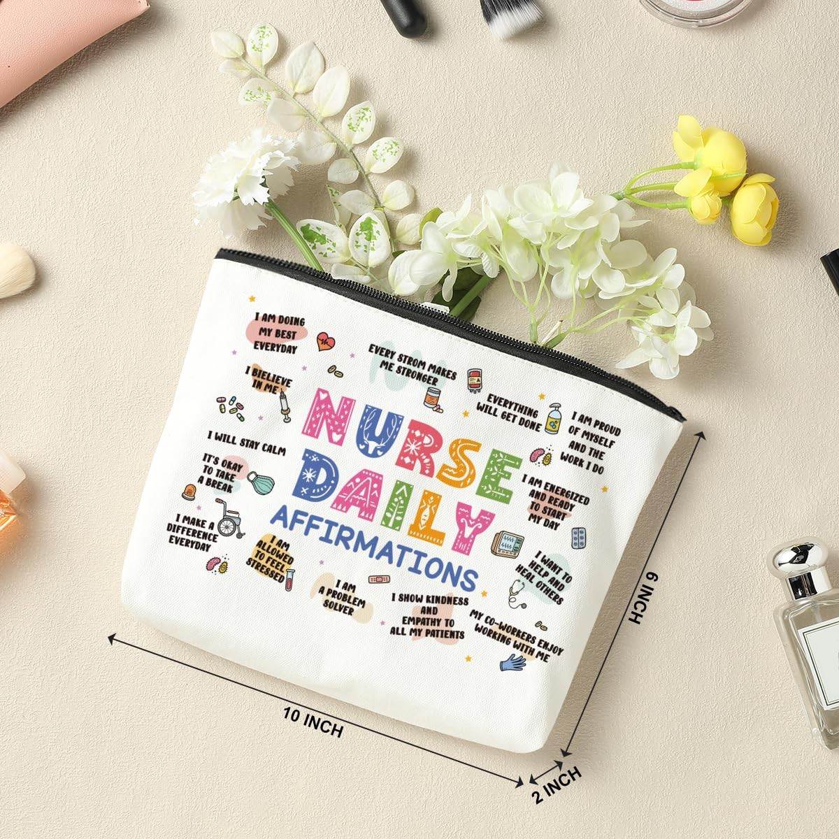 4 PCS Nurse Gifts for Women – Makeup Bag 10 x 6 inches, 4 Daily 1