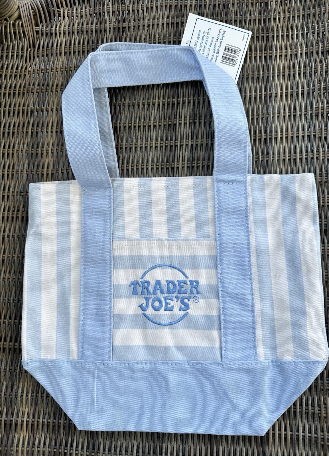 Trader Joe’s Mini Pastel Stripe Canvas Tote Blue Limited Edition Summer Foldable