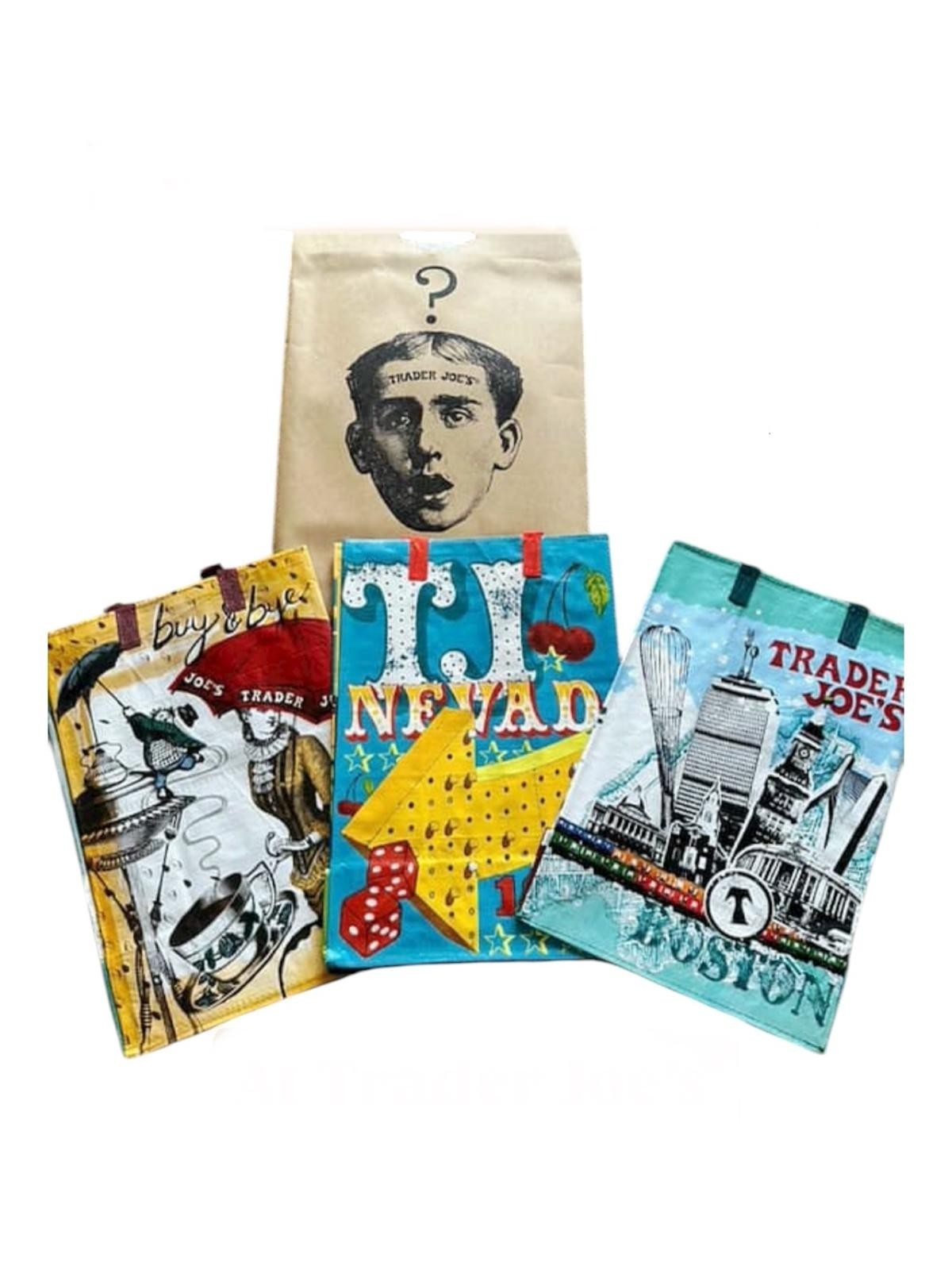 New Lot of 3 TRADER JOES “Mystery Packs” 2024 Shopping Bags Around the Country