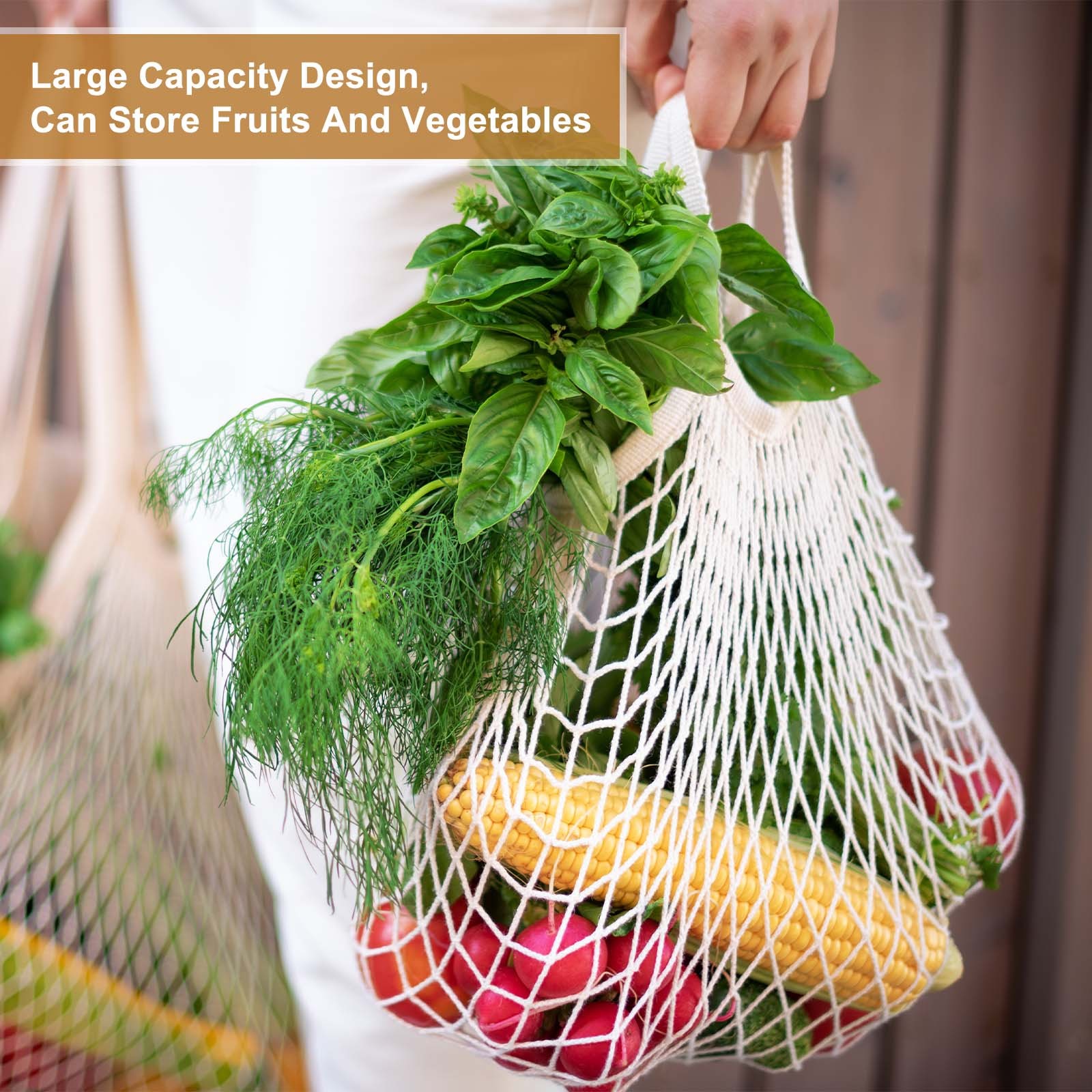 2 Pcs Reusable Mesh Produce Storage Bags Portable Bag Two Handles, Rose Red