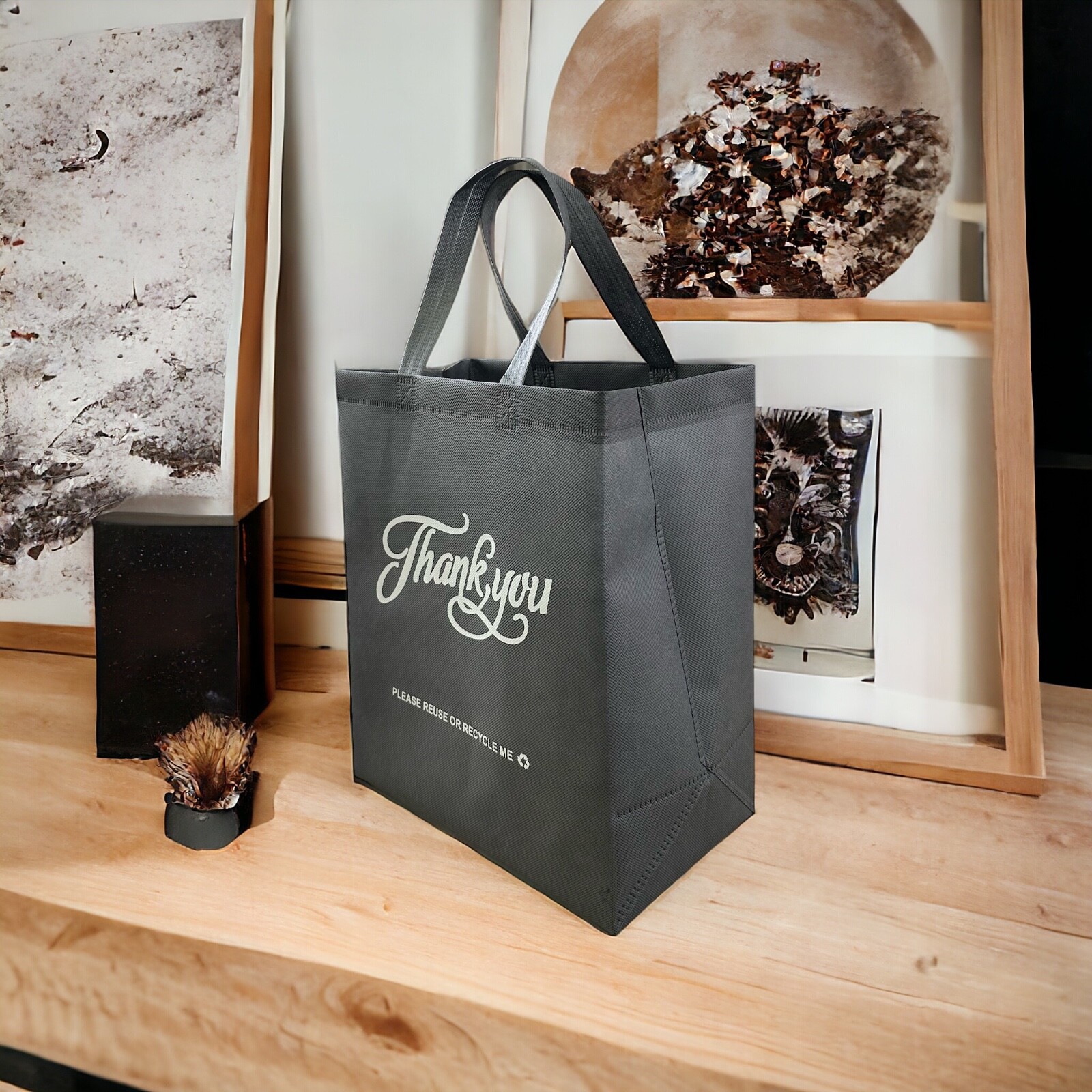 Non-Woven Reusable Loop Handle Tote Thank You Bag BULK 50-200 Pieces – 80GSM
