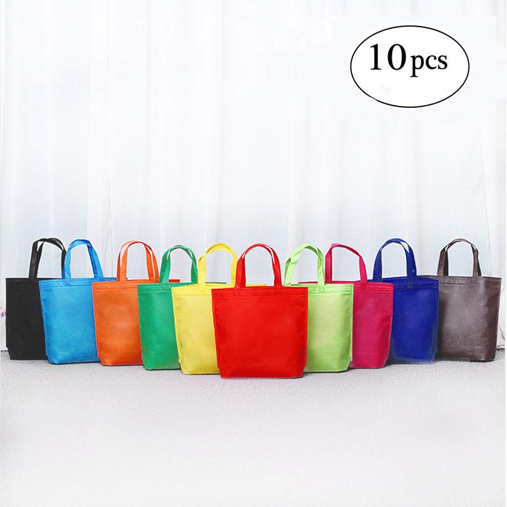10 PCS Non-woven Reusable Tote Bags, Grocery, Shopping, Food, Travel, Handles
