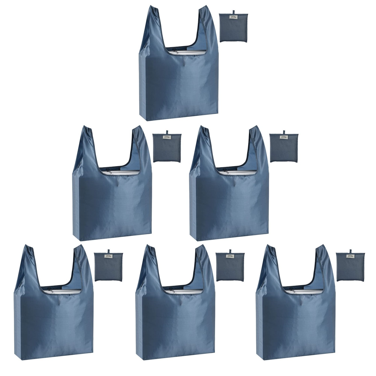CiCiGo Large Reusable Bags Shopping Washable Foldable 6 Pack Large, Gray