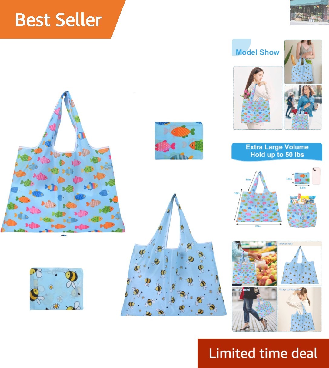 Trendy 50lbs Foldable Reusable Bags – Perfect for Shopping & Outdoor Adventures