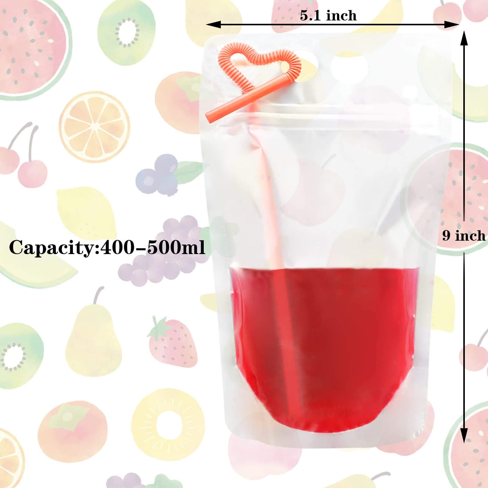 Ouddy 50 Pcs Drink Pouches, Juice Pouches for Adults, 5.1 x 9.0 inch, White