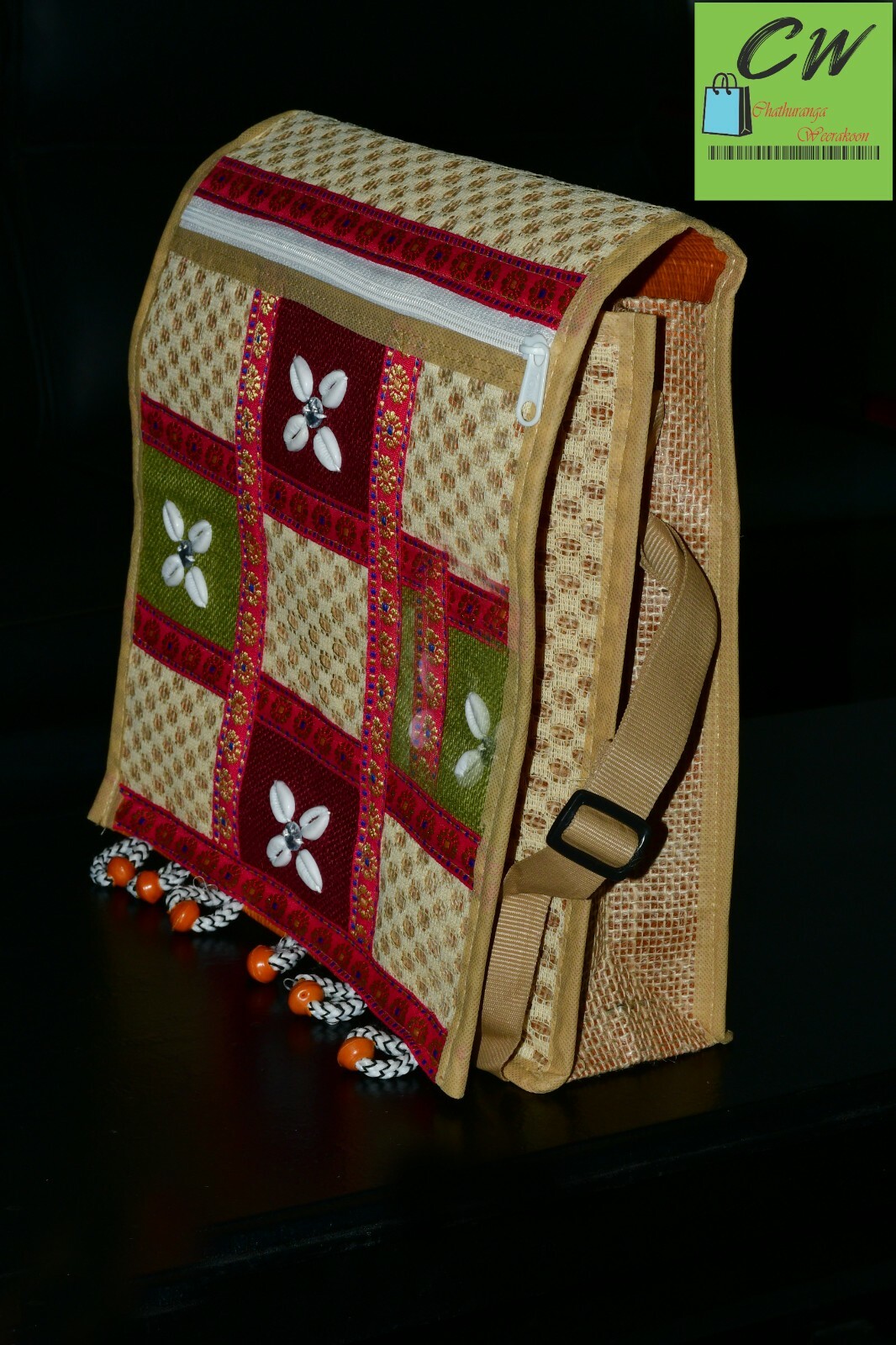 JUTE REUSABLE SIDE BAG TRADITIONAL SRI LANKAN ECO FRIENDLY HANDMADE 100%