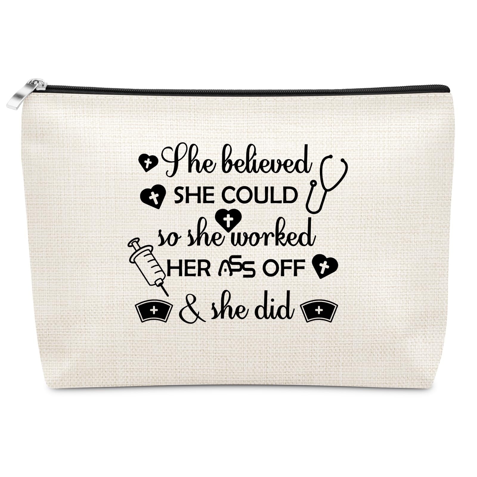 Nurse Makeup Bag Appreciation Gifts for Daughetr Sister Best Beige