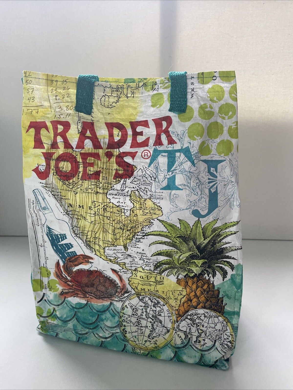 Trader Joe’s Reusable Shopping Grocery Bag DESTINATION Ship Map Globe Teal