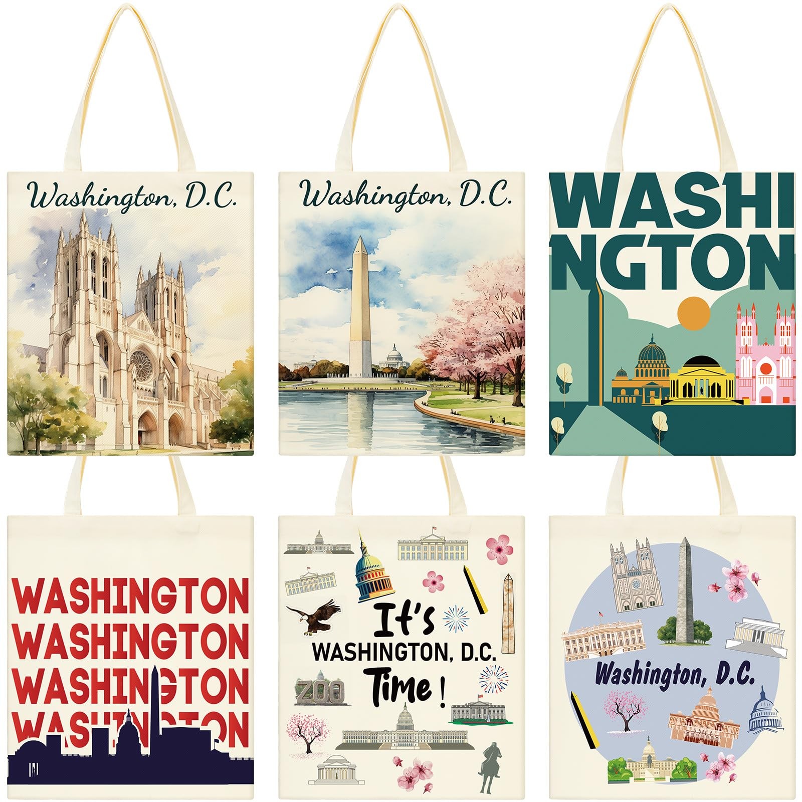 6 Pcs Tote Bag Watercolor City Souvenir Gift Women Travel Gifts Grocery Shopp…