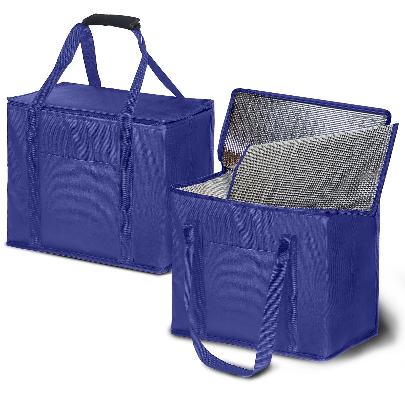 2 PCS Insulated Grocery Cooler Bags Food Delivery Hard Bottom Foldable Zipper