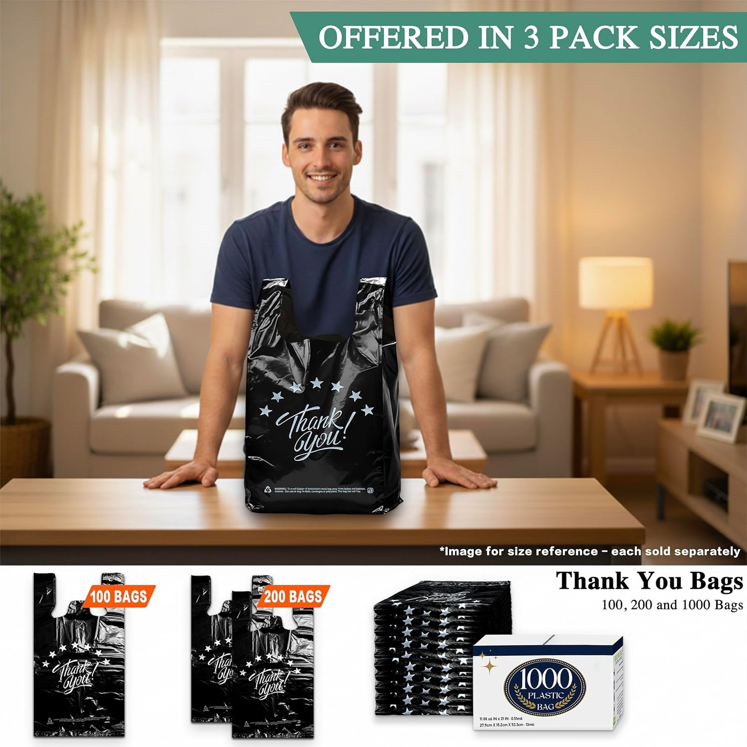 Black Thank you T shirt bag, Grocery shopping bag Reusable and Disposable Superm
